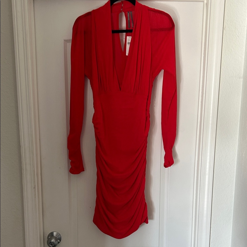 Anthropologie Vibrant Red Long Sleeve Dress